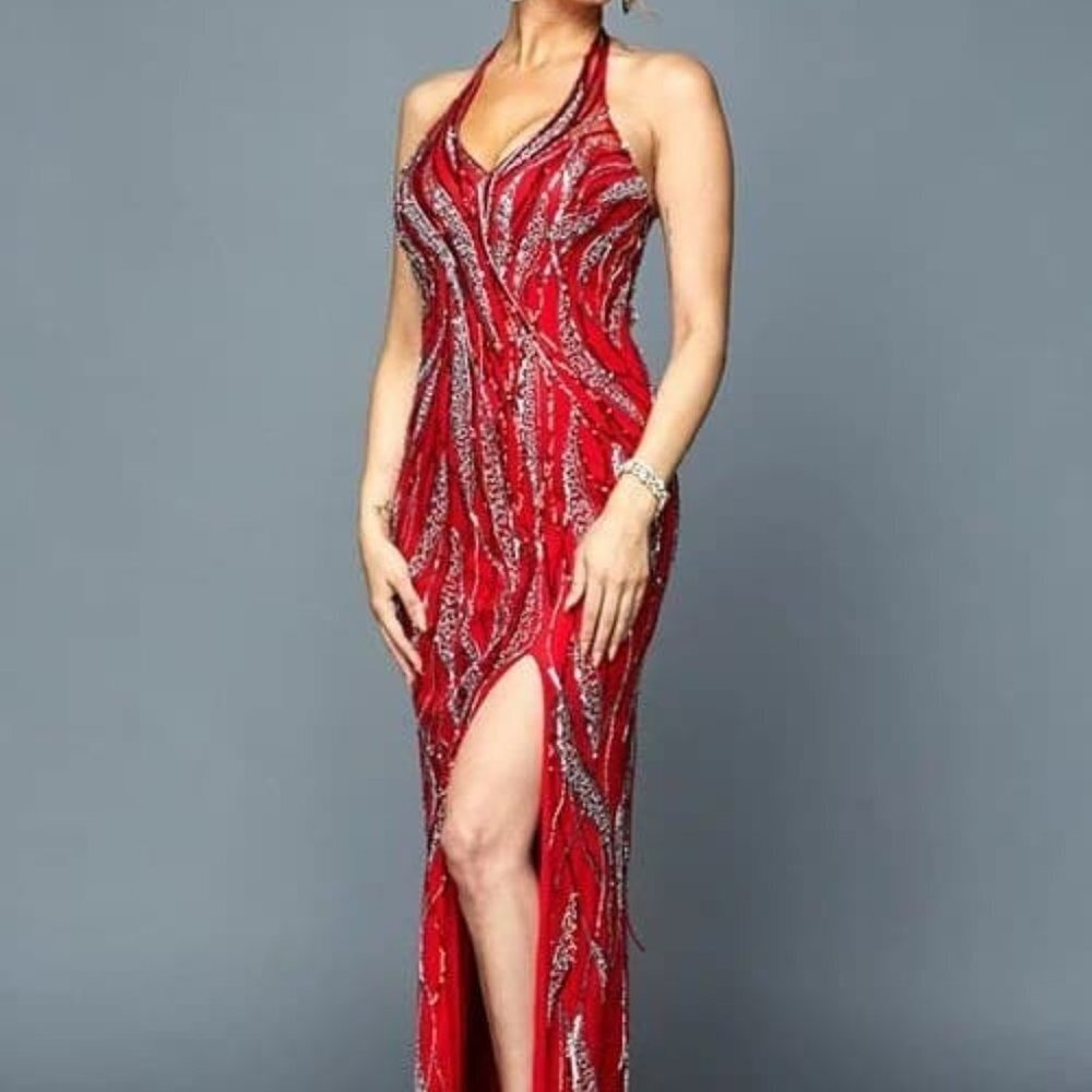V-Neck Sequined Sheath Prom Dress JT683